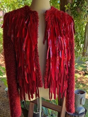 Kathleen Weir-West Red Shaggy Leather Fringe Jacket Size 6